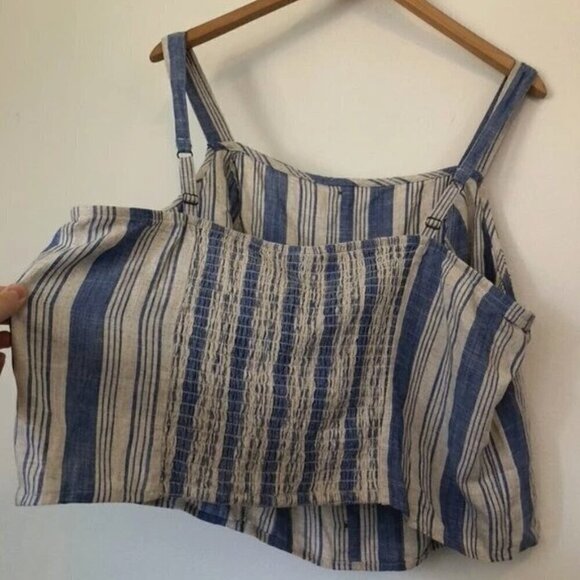 NEW NWT TORRID 3 Plus Size Linen Blend Button Crop Tank Top Beige Blue Stripe 3X - Picture 10 of 10